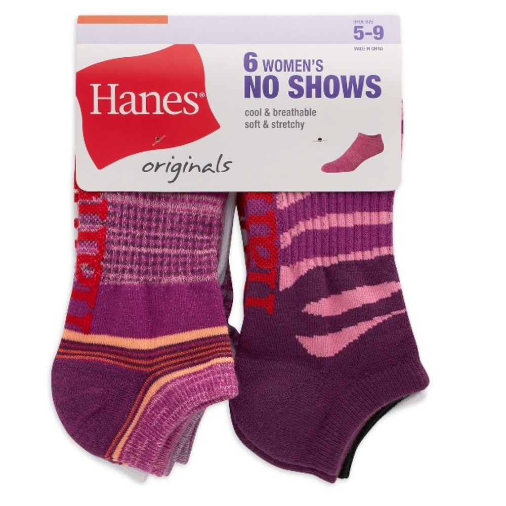Hanes - Originals Women's No Show Socks, Moisture Wicking, 6-Pair Pack